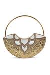 Buy_The Tan Clan_Gold Pearls, Beads, Rhinestones Sasha Brass Clutch With Handle 