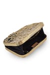 The Tan Clan_Gold Gemstones, Metallic Thread Zen Brass Clutch _Online_at_Aza_Fashions