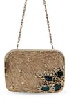 Shop_The Tan Clan_Gold Gemstones, Metallic Thread Zen Brass Clutch _Online_at_Aza_Fashions