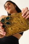 The Tan Clan_Gold Gemstones, Metallic Thread Zen Brass Clutch _Online