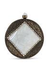 The Tan Clan_Gold Crystals, Stones, Chains Seren Brass Clutch _Online_at_Aza_Fashions