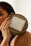 Shop_The Tan Clan_Gold Crystals, Stones, Chains Seren Brass Clutch _Online_at_Aza_Fashions