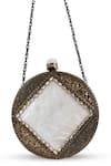 The Tan Clan_Gold Crystals, Stones, Chains Seren Brass Clutch _at_Aza_Fashions