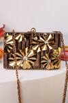 Buy_The Tan Clan_Gold Crystals, Stones Elsa Brass Clutch _at_Aza_Fashions