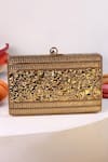 Shop_The Tan Clan_Gold Crystals, Stones Elsa Brass Clutch _at_Aza_Fashions