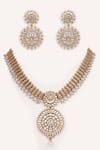 Shop_Zevar By Geeta_Gold Plated Stones, Pearls Circular Pendant Neckace Set _at_Aza_Fashions