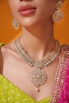 Shop_Zevar By Geeta_Gold Plated Stones, Pearls Circular Pendant Neckace Set _Online_at_Aza_Fashions