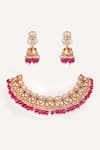 Shop Zevar By Geeta Gold Plated Pearls, Stones Red Drop Necklace Set at Aza Fashions Shop_Zevar By Geeta_Gold Plated Pearls, Stones Red Drop Necklace Set _at_Aza_Fashions