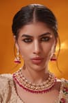 Shop Zevar By Geeta Gold Plated Pearls, Stones Red Drop Necklace Set Online at Aza Fashions Shop_Zevar By Geeta_Gold Plated Pearls, Stones Red Drop Necklace Set _Online_at_Aza_Fashions