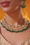 Buy_Zevar By Geeta_Gold Plated Beads, Stones, Pearls Green Drop Necklace Set _Online_at_Aza_Fashions