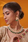 Shop_Zevar By Geeta_Gold Plated Beads, Stones, Pearls Green Drop Necklace Set _Online_at_Aza_Fashions