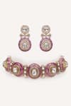 Shop_Zevar By Geeta_Gold Plated Stones Red Studded Choker Set _at_Aza_Fashions