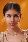Shop_Zevar By Geeta_Gold Plated Beads, Stones Studded Necklace With Drop Earrings _Online_at_Aza_Fashions
