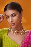 Buy_Zevar By Geeta_Gold Plated Pearls, Stones Polki Studded Necklace Set _at_Aza_Fashions