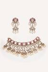 Shop_Zevar By Geeta_Gold Plated Beads, Pearls, Stones And Drop Embellished Necklace Set _at_Aza_Fashions