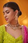 Shop_Zevar By Geeta_Gold Plated Beads, Pearls, Stones And Drop Embellished Necklace Set _Online_at_Aza_Fashions