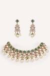 Shop_Zevar By Geeta_Gold Plated Gemstones, Pearls, Bead Drop And Studded Necklace Set _at_Aza_Fashions