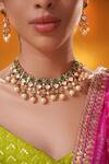 Buy_Zevar By Geeta_Gold Plated Gemstones, Pearls, Bead Drop And Studded Necklace Set _Online_at_Aza_Fashions