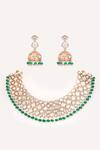 Shop_Zevar By Geeta_Gold Plated Pearls, Stones Kundan Necklace With Earrings _at_Aza_Fashions