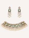 Shop_Zevar By Geeta_Green Pearls, Stones Kundan And Polki Embellished Necklace Set _at_Aza_Fashions