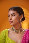 Buy_Zevar By Geeta_Green Pearls, Stones Kundan And Polki Embellished Necklace Set _Online_at_Aza_Fashions