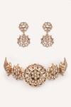 Shop_Zevar By Geeta_Gold Plated Stones, Pearls Floral Carved Choker Set _at_Aza_Fashions