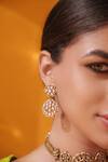 Zevar By Geeta_Gold Plated Stones, Pearls Floral Carved Choker Set _Online_at_Aza_Fashions