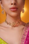 Buy_Zevar By Geeta_Gold Plated Stones, Pearls Floral Carved Choker Set _Online_at_Aza_Fashions