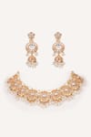 Shop_Zevar By Geeta_Gold Plated Stones, Pearls Cluster Bead Drop Necklace Set _at_Aza_Fashions
