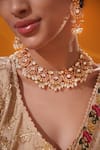 Buy_Zevar By Geeta_Gold Plated Stones, Pearls Cluster Bead Drop Necklace Set _Online_at_Aza_Fashions