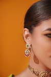 Zevar By Geeta_Multi Color Stones, Pearls Floral Carved Choker With Earrings _Online_at_Aza_Fashions
