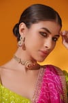Buy_Zevar By Geeta_Multi Color Stones, Pearls Floral Carved Choker With Earrings _at_Aza_Fashions