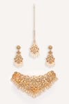 Shop_Zevar By Geeta_Gold Plated Pearls, Stones Kundan Necklace Set _at_Aza_Fashions