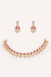 Shop_Zevar By Geeta_Gold Plated Crystals, Stones Red Embellished Necklace Set _at_Aza_Fashions