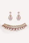 Shop_Zevar By Geeta_Gold Plated Stones Cutout And Teardrop Necklace Set _at_Aza_Fashions