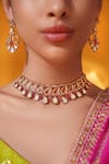 Buy_Zevar By Geeta_Gold Plated Stones Cutout And Teardrop Necklace Set _Online_at_Aza_Fashions