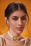 Buy_Zevar By Geeta_White Stones, Pearls Beaded String Choker With Earrings _at_Aza_Fashions