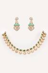 Shop_Zevar By Geeta_Gold Plated Gemstones, Crystals Green Stone Embellished Necklace Set _at_Aza_Fashions