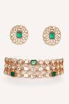 Shop_Zevar By Geeta_Gold Plated Stones Studded Choker With Earrings _at_Aza_Fashions