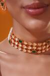 Zevar By Geeta_Gold Plated Stones Studded Choker With Earrings _at_Aza_Fashions
