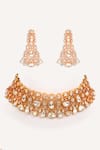 Shop_Zevar By Geeta_Gold Plated Stones Studded Necklace With Earrings _at_Aza_Fashions