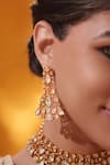 Zevar By Geeta_Gold Plated Stones Studded Necklace With Earrings _Online_at_Aza_Fashions