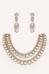 Shop_Zevar By Geeta_Gold Plated Stones, Pearls Long Necklace With Embellished Earrings _at_Aza_Fashions