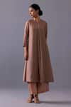 Buy_Label Shreya Sharma_Brown Cotton, Silk Round Neck Maya Pintuck Straight Kurta With Pant _at_Aza_Fashions