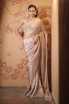 Buy_Vana Ethnics_Beige Tissue Stones, Zari, The Motikundan Border Embroidered Saree With Blouse _at_Aza_Fashions