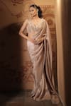 Vana Ethnics_Beige Tissue Stones, Zari, The Motikundan Border Embroidered Saree With Blouse _Online_at_Aza_Fashions