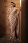 Buy_Vana Ethnics_Beige Tissue Stones, Zari, The Motikundan Border Embroidered Saree With Blouse _Online_at_Aza_Fashions