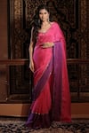 Buy_Vana Ethnics_Pink Satin, Organza Sequins, Embroidery, Stones, The Gulabo Saree With Blouse _at_Aza_Fashions