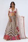 Buy_Label Niti Bothra_Ivory , Chanderi, Organza Beads, Sequins, Stripe Pattern Lehenga Set _at_Aza_Fashions