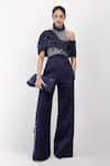 Buy_Siddhant Agrawal_Navy Satin, Polyester Embroidery, Sequins, Bows Lunar Moss Embellished Jumpsuit _at_Aza_Fashions